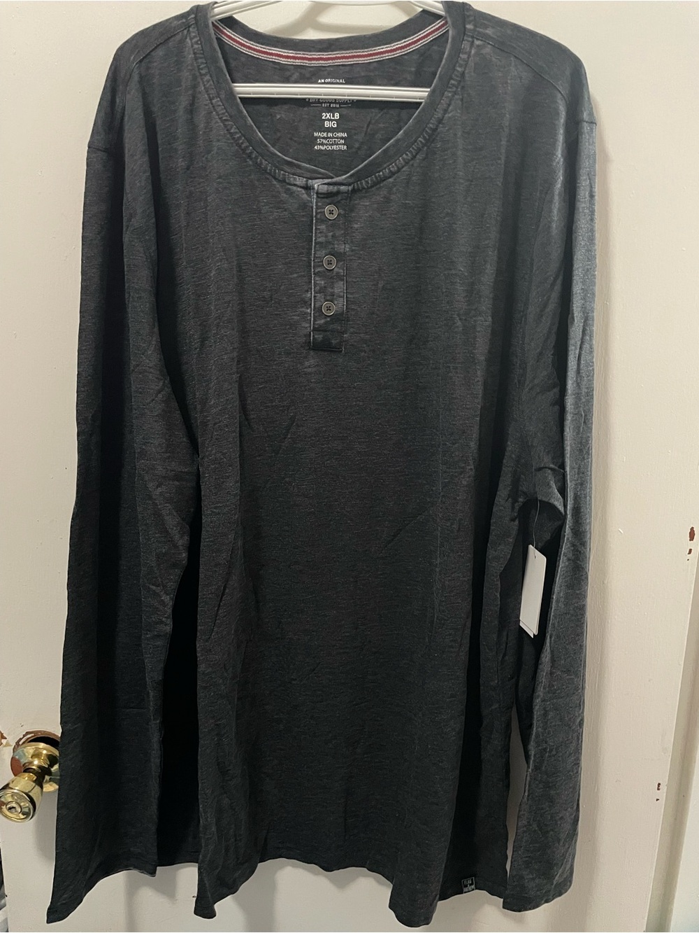 Flag & Anthem Men's Casual Charcoal Color Long Sleeve Henley Shirt Top Size 2XLB